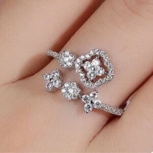 Bohemian Silver Tone Clover Adjustable Ring